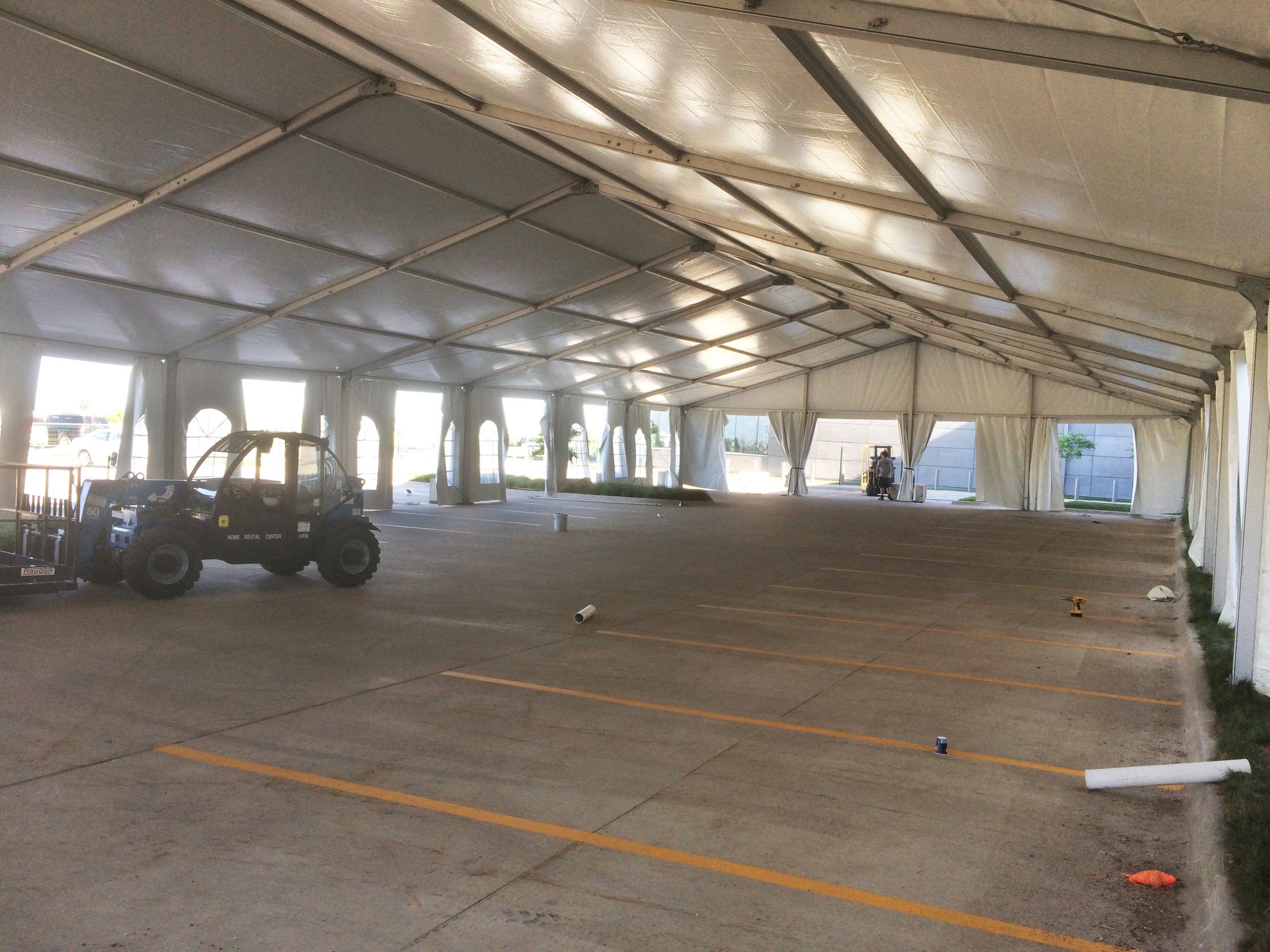 Under the 60' x 131' Clearspan tent for the grand opening event of Brownells location in Grinnell, Iowa