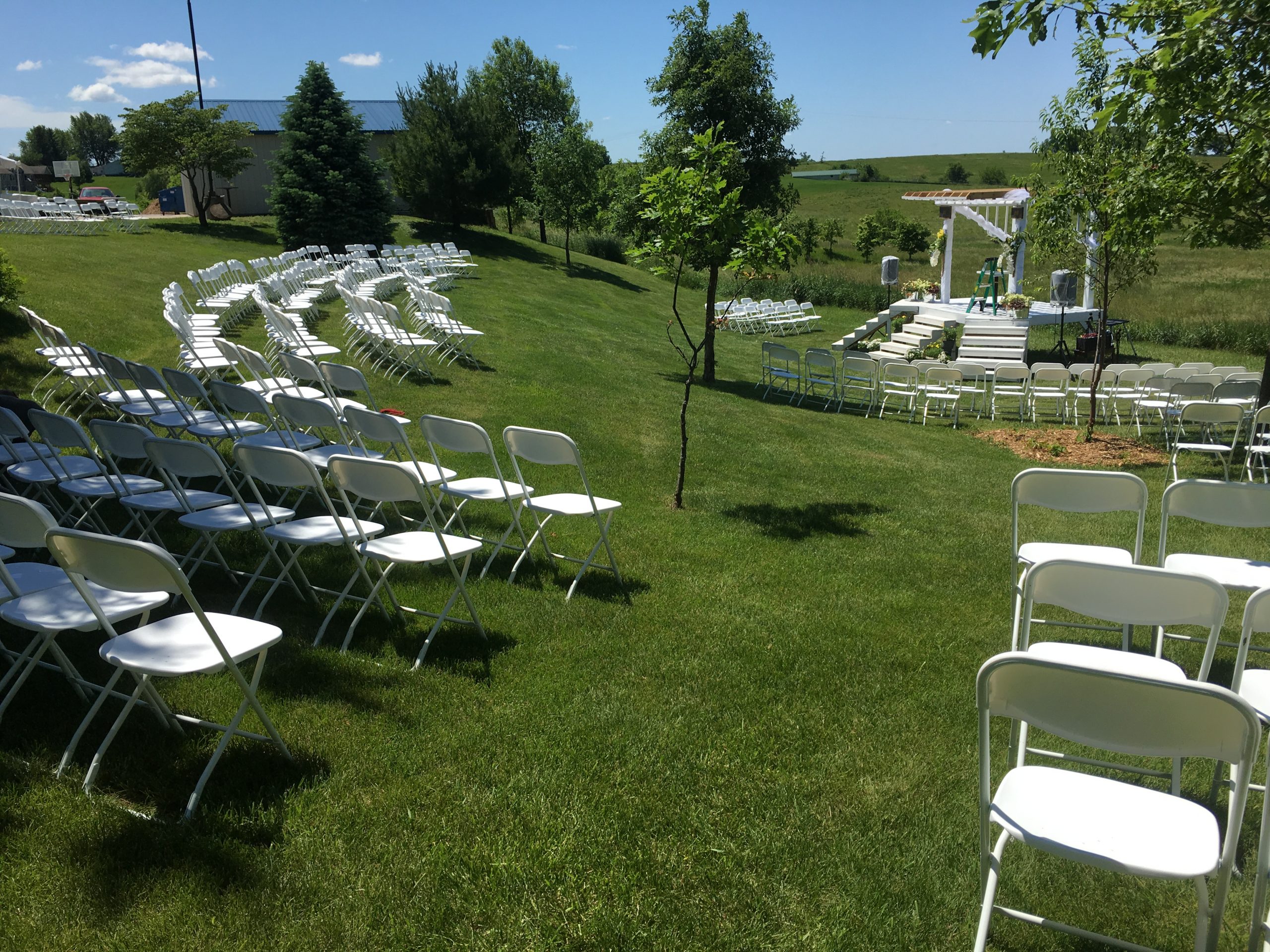 Outdoor wedding at HighPoint City Church with chairs in half-circle