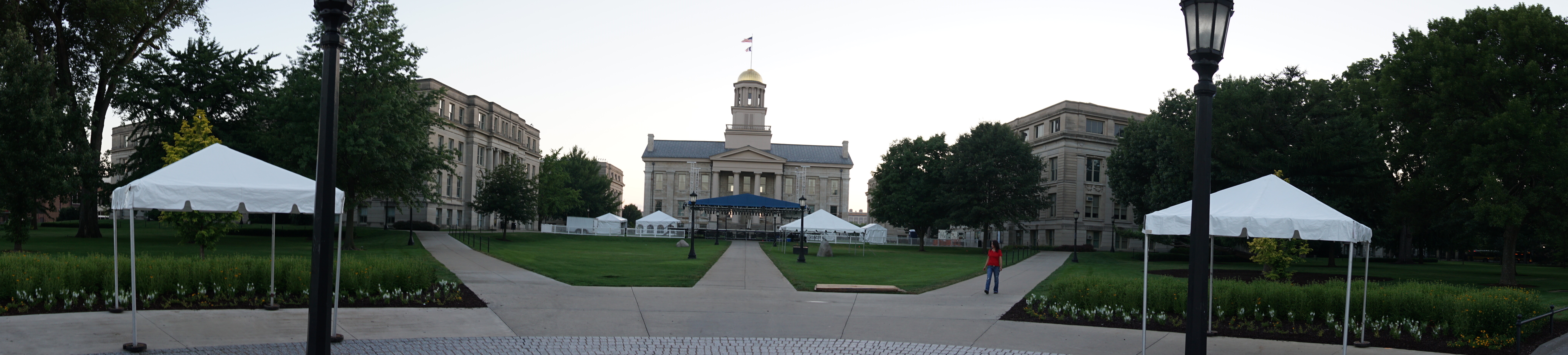 Panoramic of Old Capitol Museum with tents