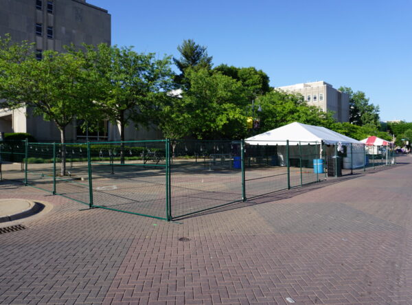Setup of the beer garden for the 2016 Iowa Arts Fest setup