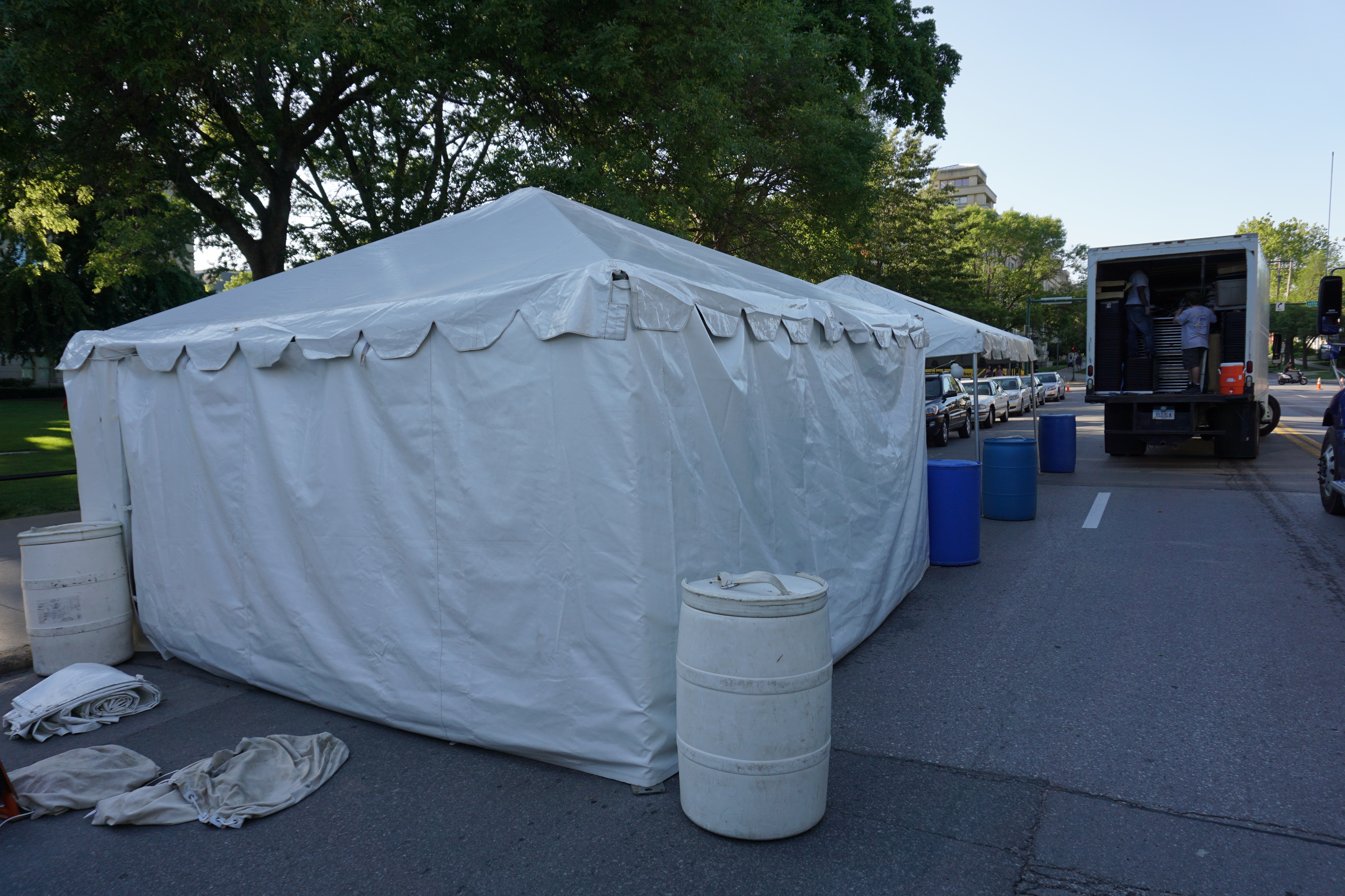 Tents being setup for the 2016 Iowa Arts Fest setup