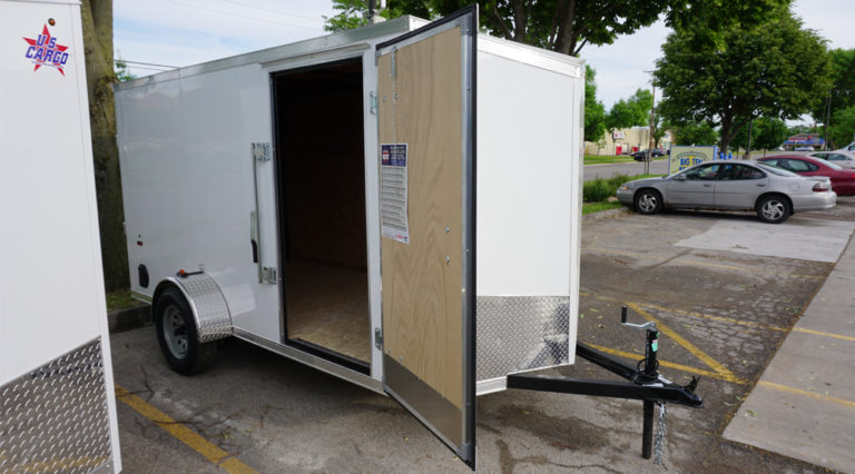 White 6'x12' enclosed cargo trailer Vin Number 2831 front door open