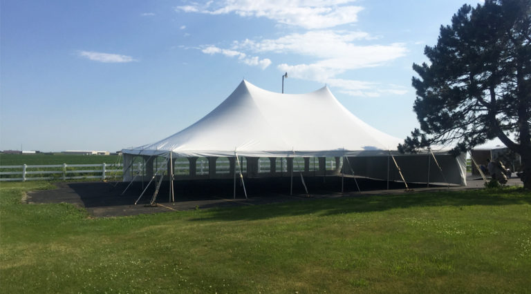 Outdoor church wedding reception tent in Grinnell, Iowa