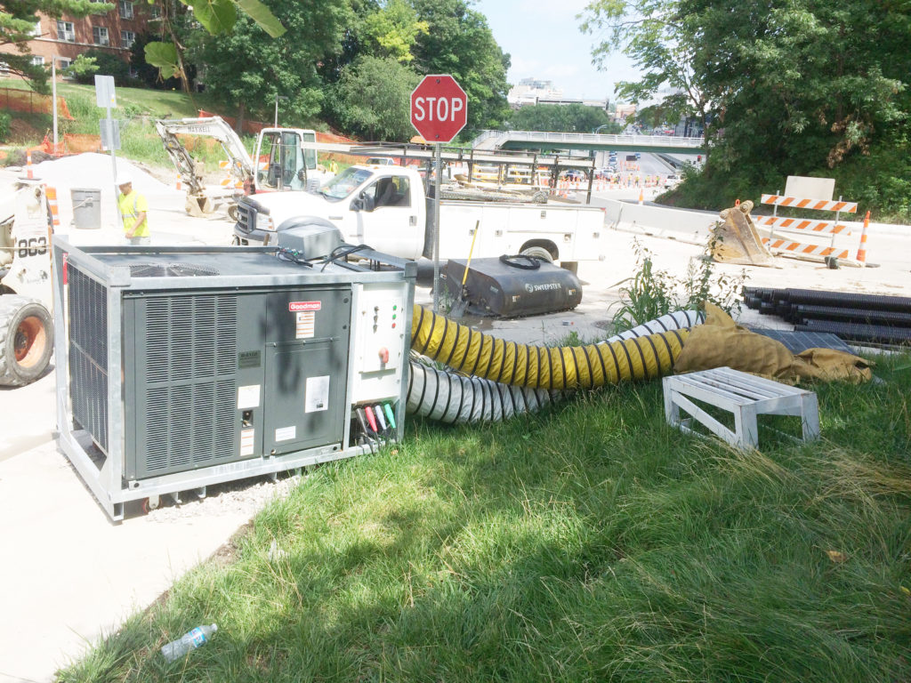 5 ton A/C unit delivers relief for workers working in the steam tunnels in Iowa City, IA