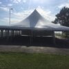 End of 40' x 60' rope and pole wedding tent at church in Grinnell, Iowa