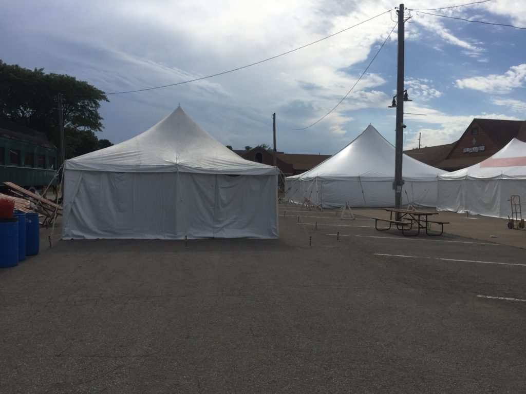 From left to right: 20'x40' rope and pole, 60'x60' rope and pole and 40'x40' rope and pole tents in Boone, Iowa