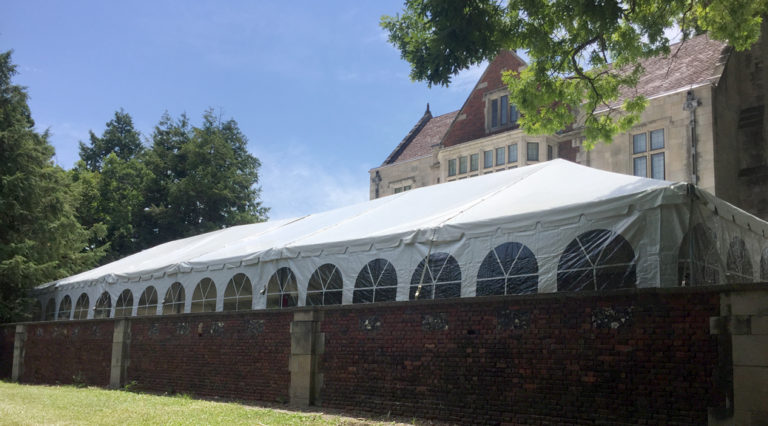 Large 30' x90' frame wedding tent in Des Moines, Iowa