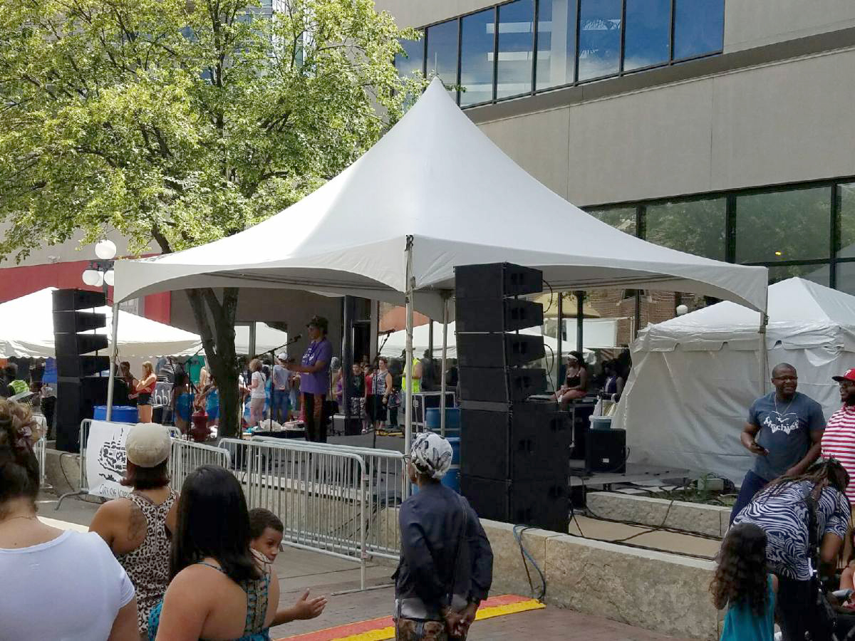 Stage at 2016 Soul Fest in the pedestrian mall in Iowa City, IA