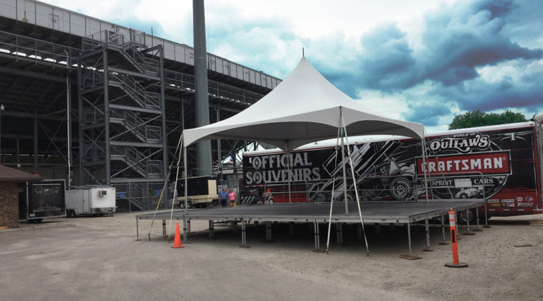Tent and stage at Knoxville Raceway (Marion County Fairgrounds) in Iowa