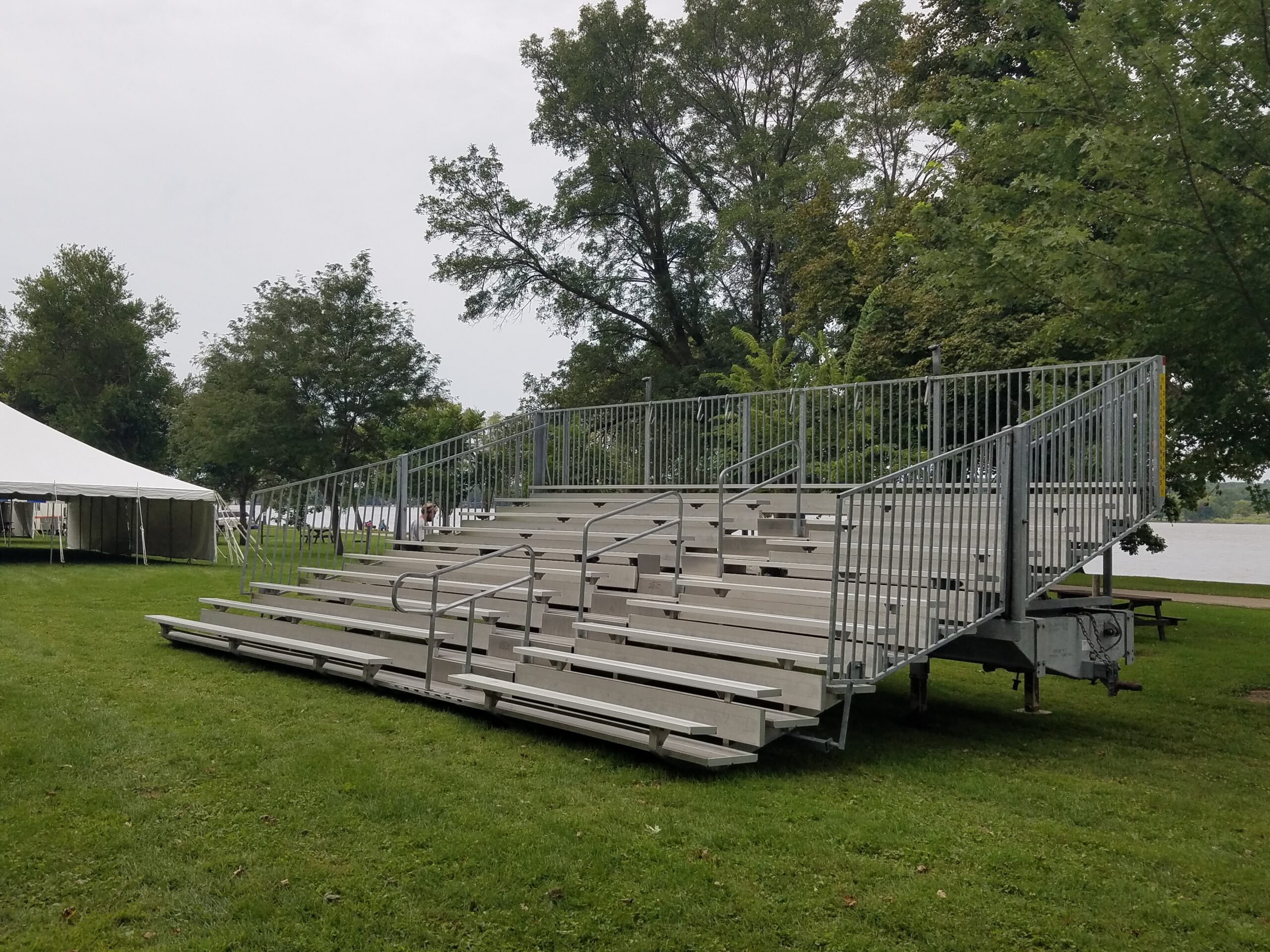 30' x 10 Row Hydraulic bleachers at a political event for Hillary Clinton at Illiniwek Campground in Hampton, IL