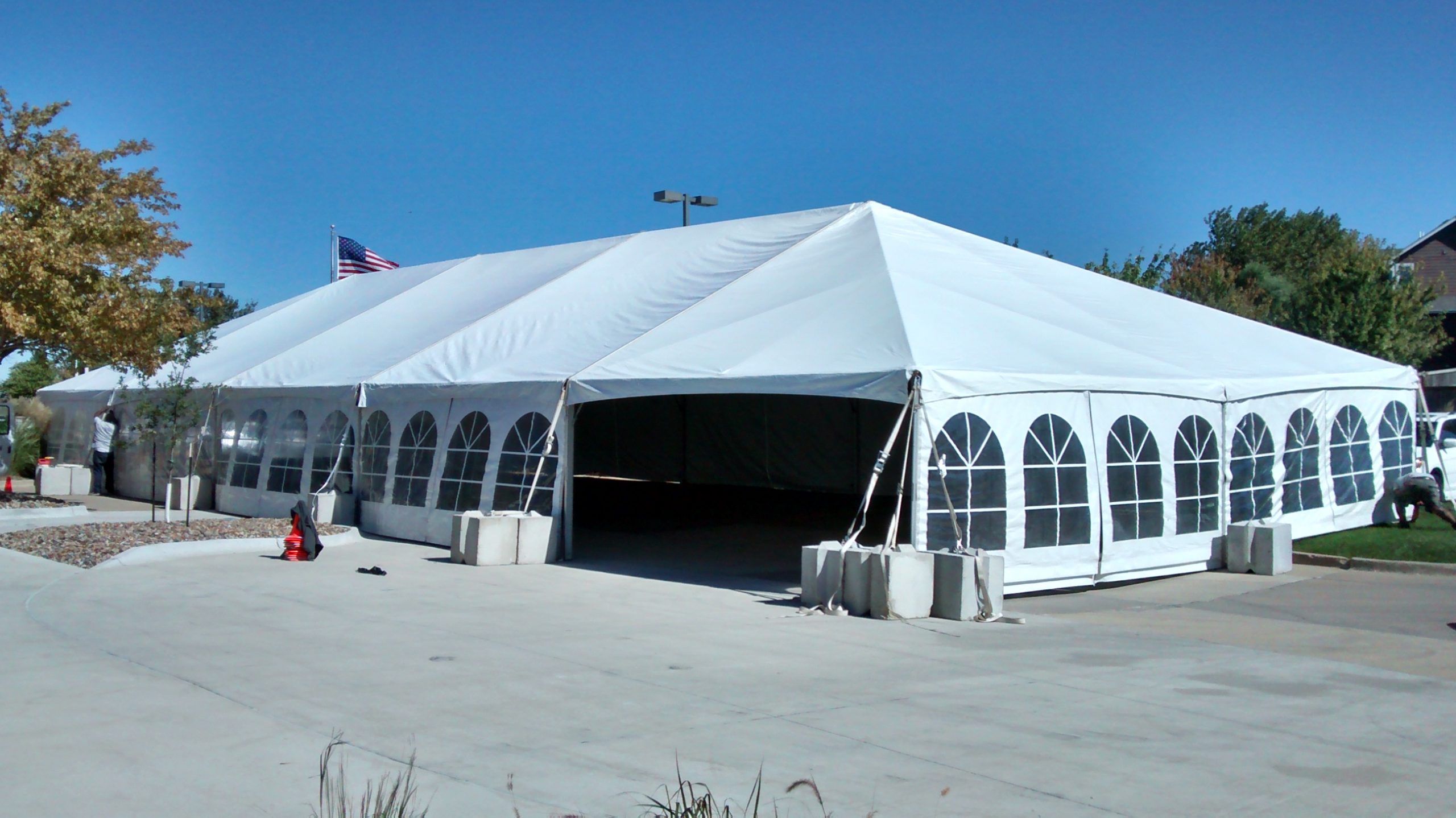 40' x 100' hybrid tent setup in Ankeny, IA