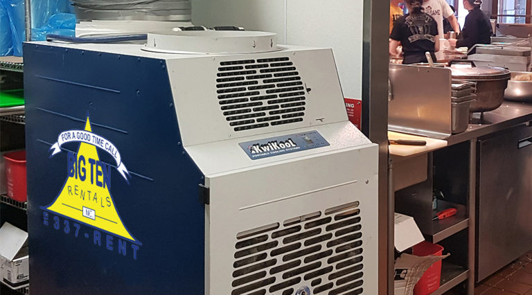 5 ton temporary A/C unit to cool a Chipotle Mexican Grill restaurant kitchen in Iowa