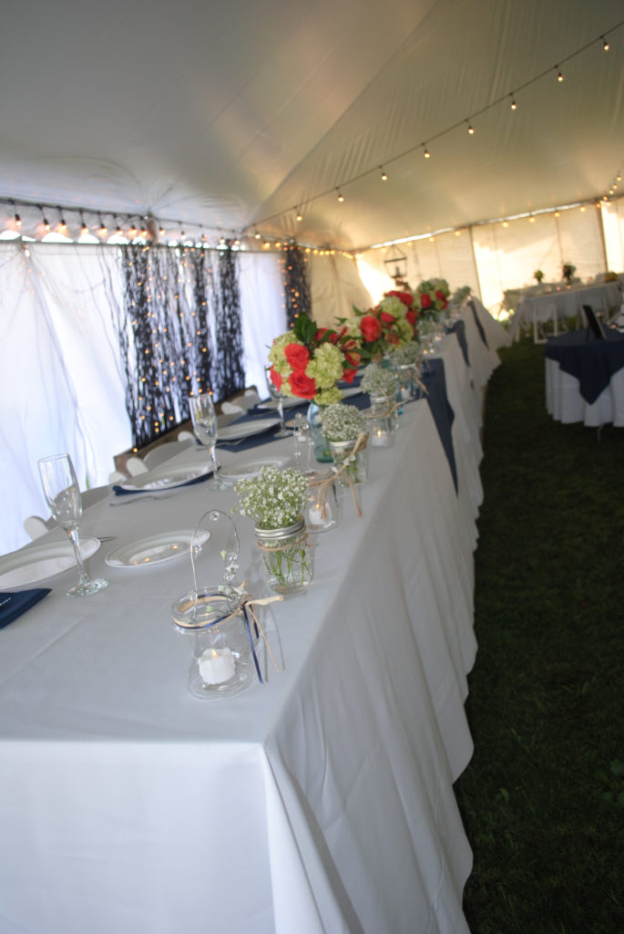 Wedding party tent under 60' x 90' rope and pole wedding tent