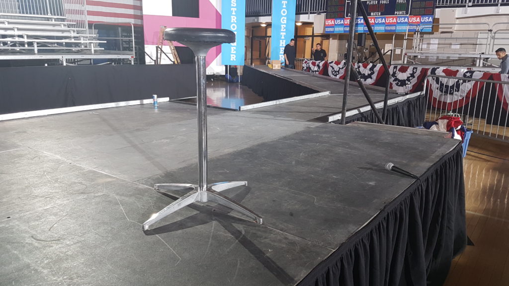 Black stool on our stage for Hillary Clinton political rally event