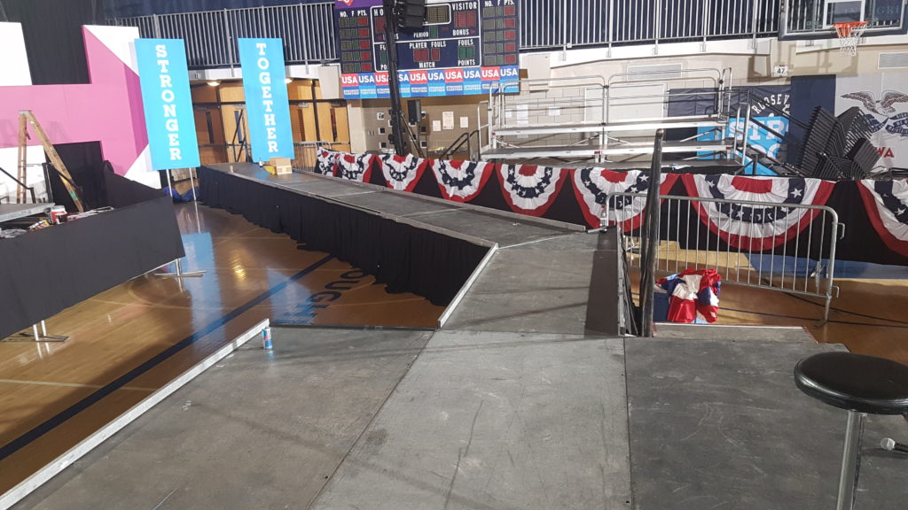 Elevated stage and catwalk with 45 degree turn for Hillary Clinton
