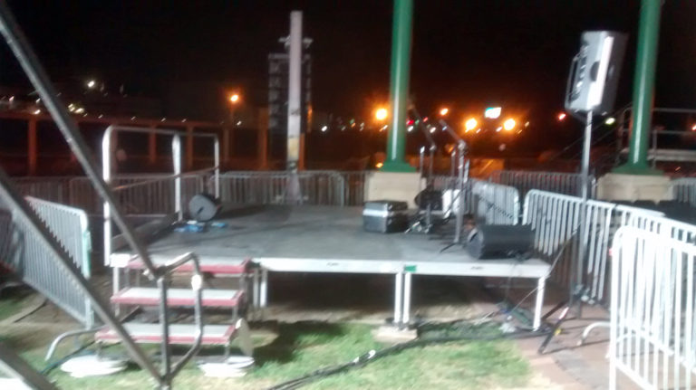 Low band stage with steps for political event at Larsen Park Road, Sioux City, Iowa