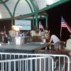 Stage with flags for a political event at Larsen Park Road, Sioux City, Iowa
