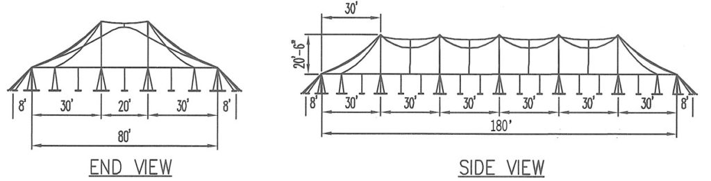 80' x 180' rope and pole tent "twin pole" drawing