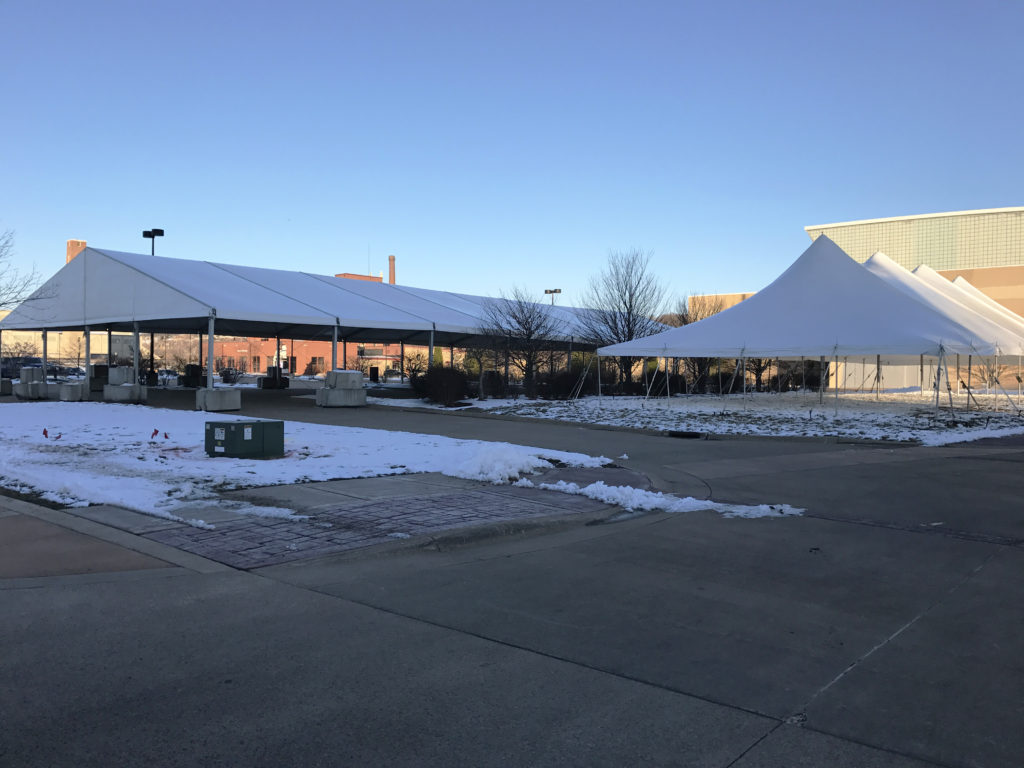 Large event tents set up in Dubuque, Iowa