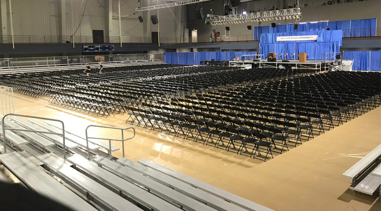 2017 Graduation Setup at William Penn University: Stage, Chairs, Bleachers and more