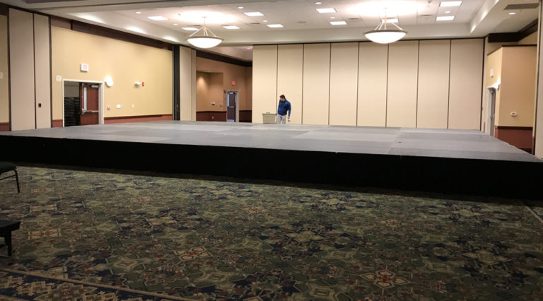 40′ x 28′ stage for Xpression Dance competition at Courtyard Marriott in Ankeny, Iowa