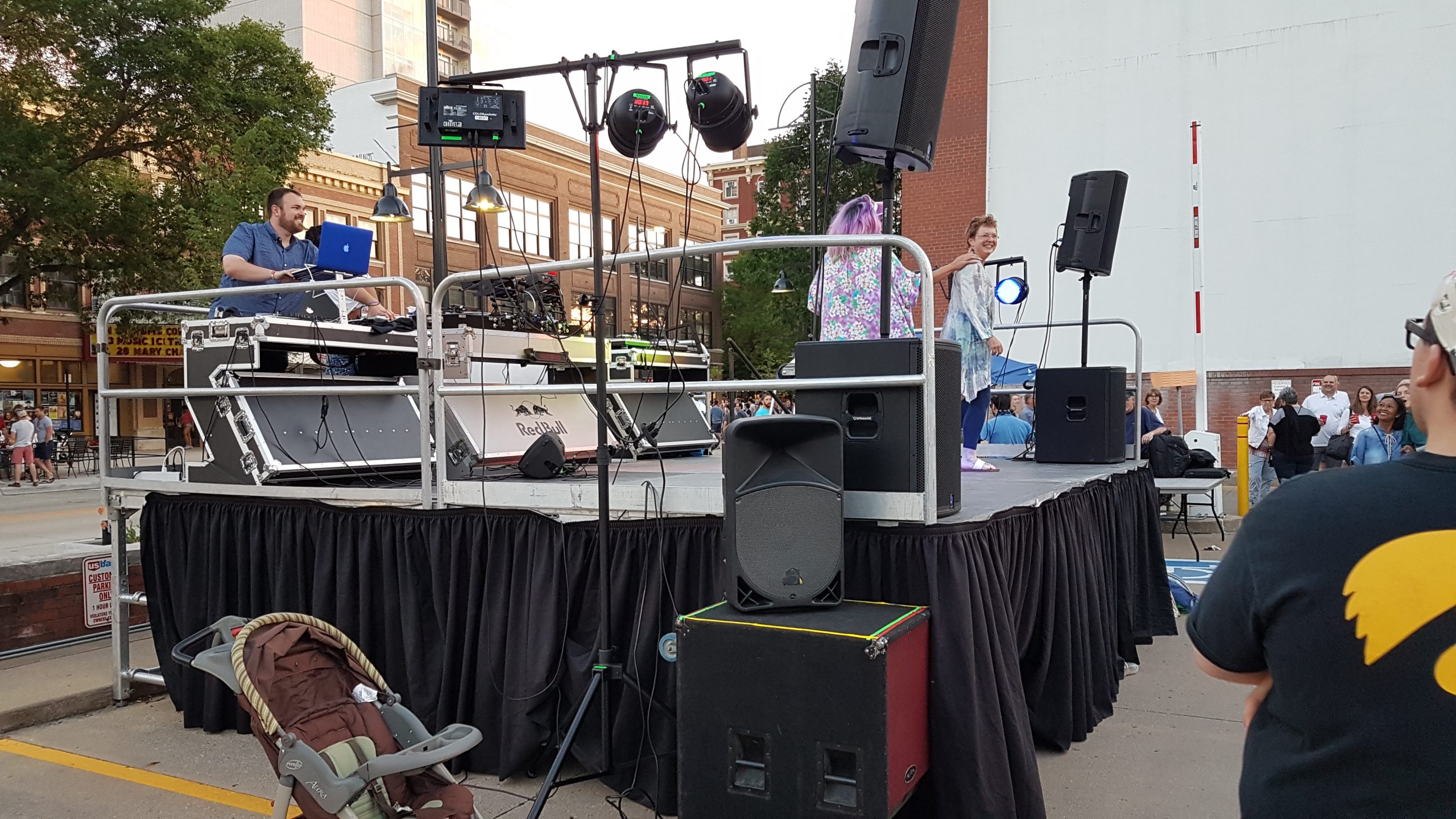 16' x 16' stage on 48 legs in downtown Iowa City for the Iowa City Block Party in 2017