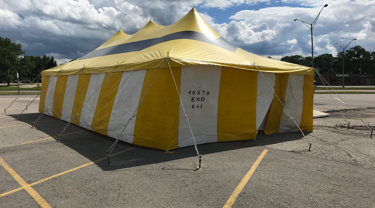 20' x 40' rope and pole fireworks tent at Maple Lanes Bowling Center in Waterloo, Iowa