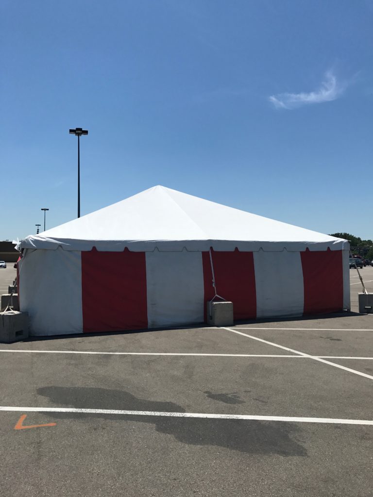 30' x 60' frame fireworks tent at the Walmart Supercenter in Cedar Rapids, Iowa with red and white side walls