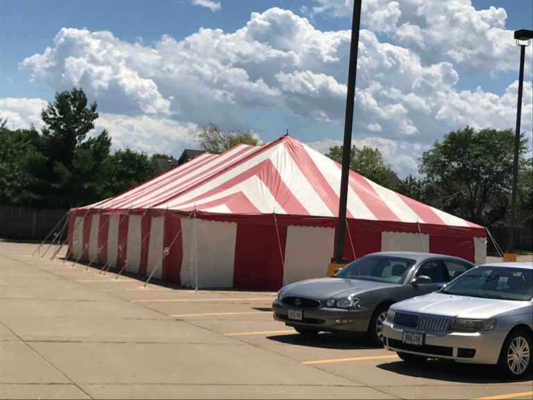 30' x 60' rope and pole tent at Fareway in Davenport, Iowa