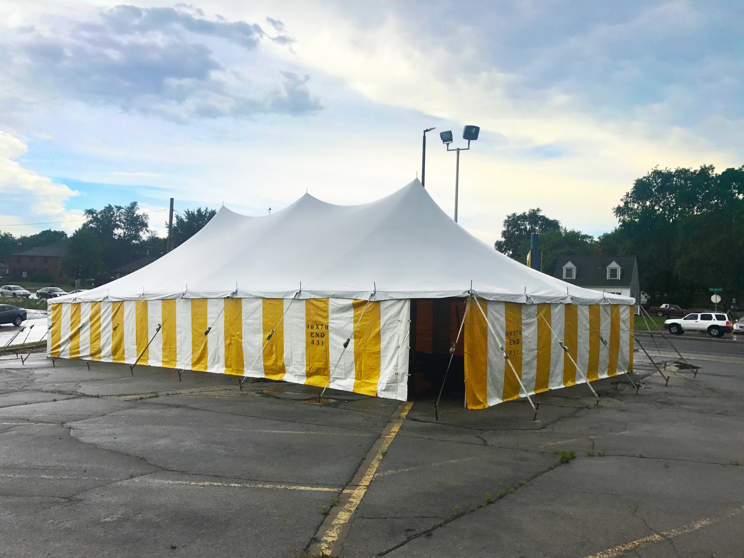 30' x 60' rope and pole tent for Galaxy Fireworks 3801 1st Ave SE, Cedar Rapids, Iowa
