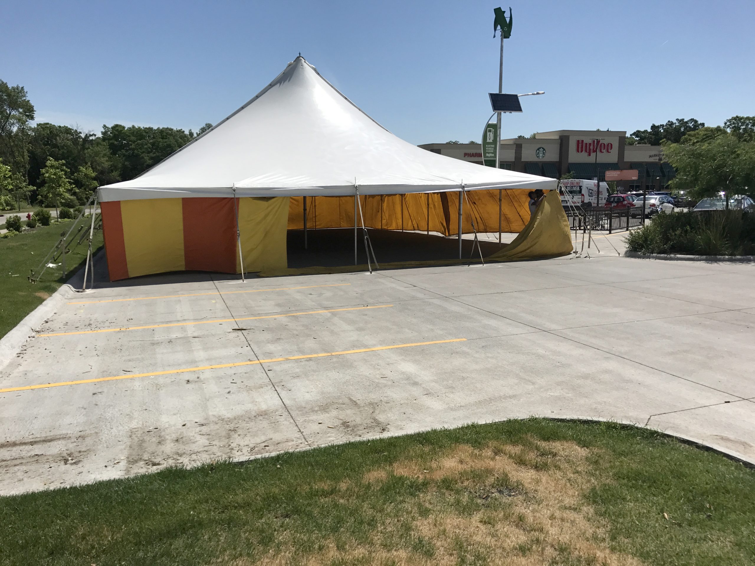 40' x 60' rope and pole fireworks tent at HyVee in Iowa City for Bellino Fireworks