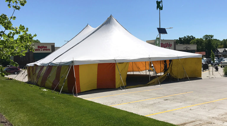 40' x 60' rope and pole fireworks tent at HyVee on Dodge in Iowa City for Bellino Fireworks