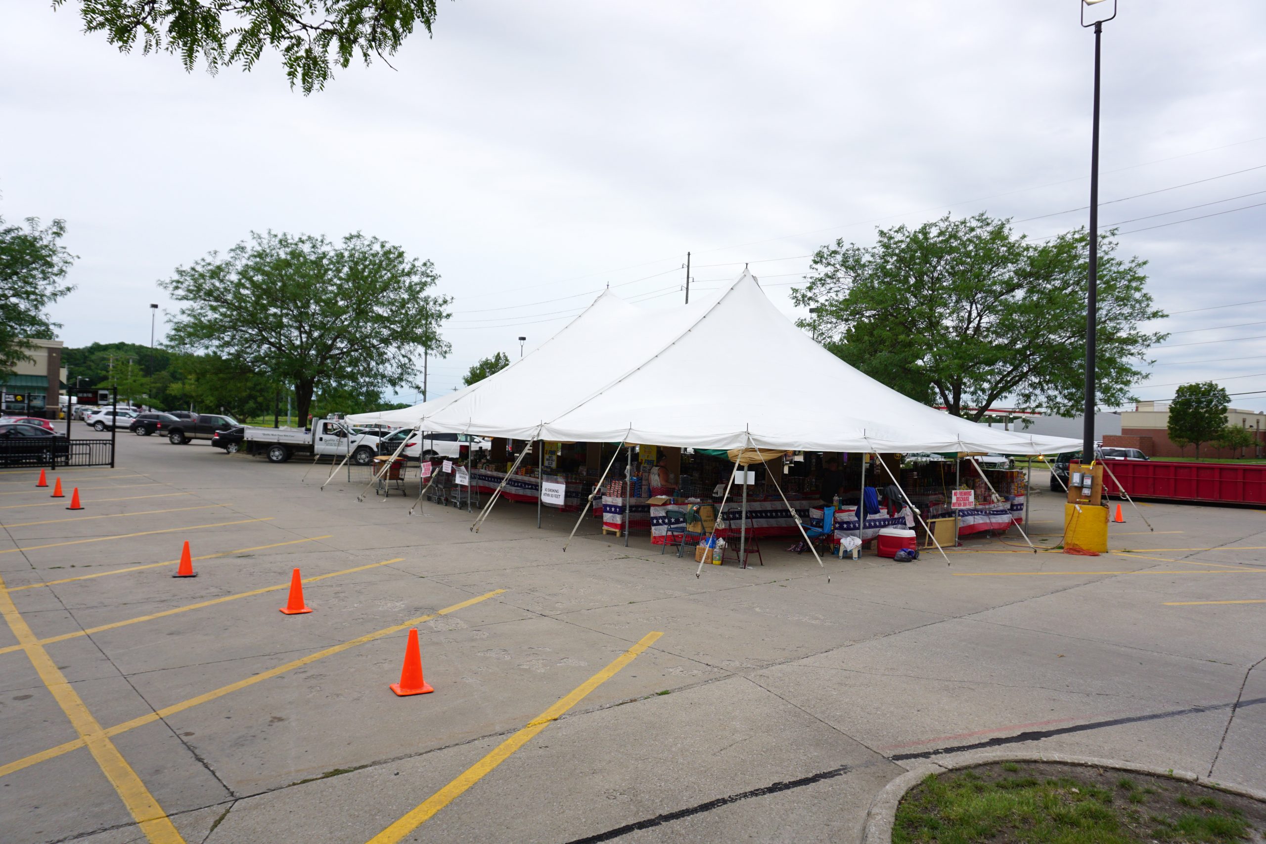 40' x 60' rope and pole tent for Fireworks Stand Hy-Vee 1720 Waterfront Dr, Iowa City, IA 52240