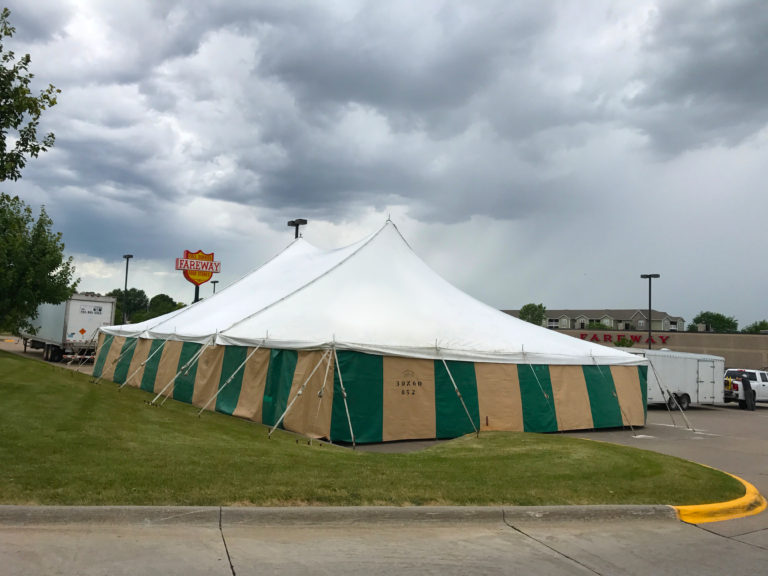 40' x 60' rope and pole tent for Fireworks at Fareway Grocery in Bettendorf, Iowa