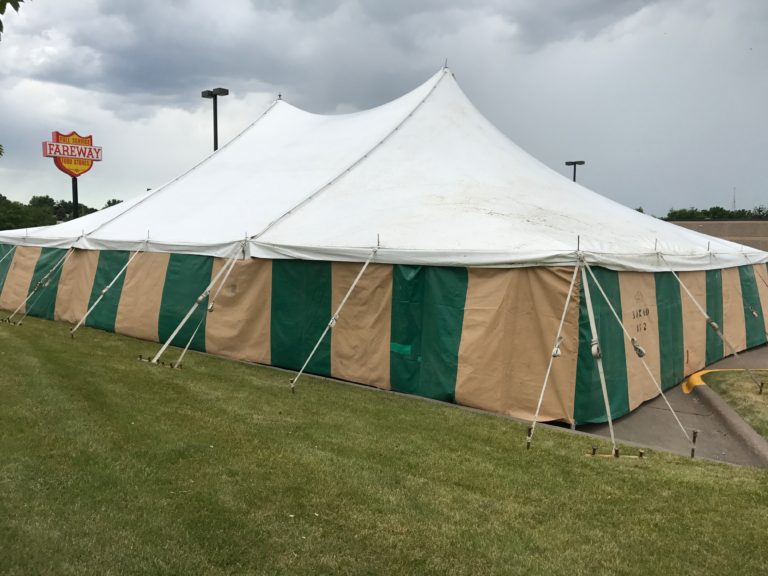 40' x 60' rope and pole tent for Fireworks at Fareway in Bettendorf, Iowa