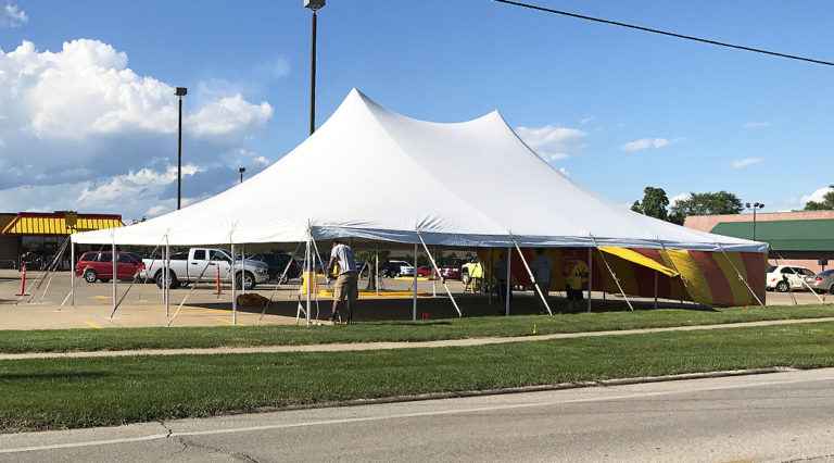 40' x 60' rope and pole tent for fireworks stand at Fareway Grocery in Marion, Iowa for Bellino Fireworks