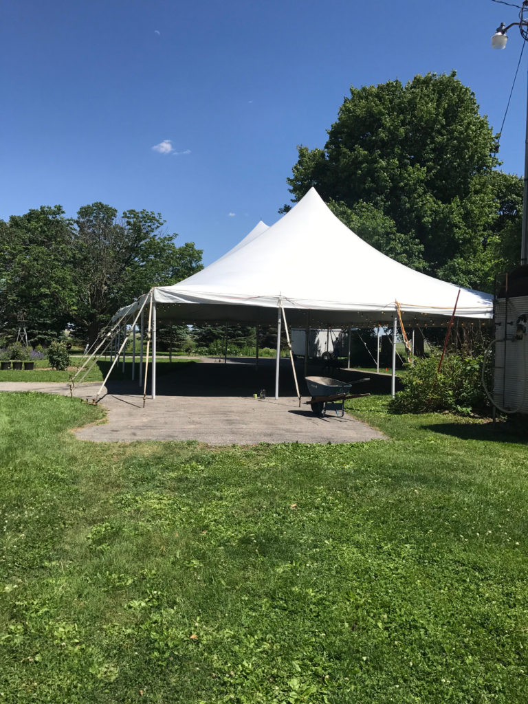 40' x 60' rope and pole wedding tent at New Liberty Road, Walcott, IA