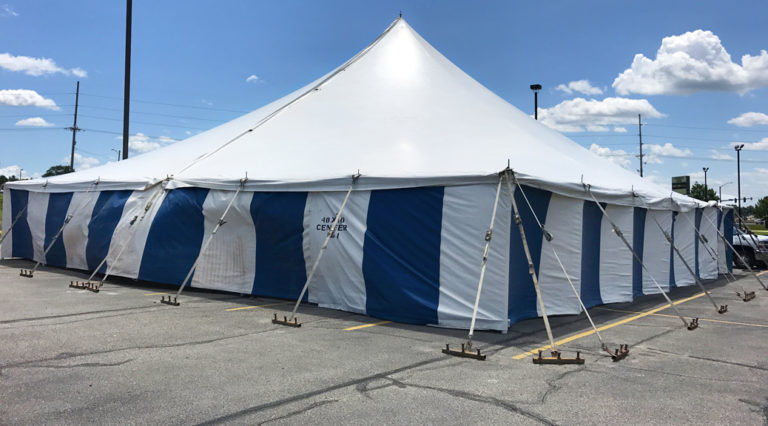 60' x 60' rope and pole tent for Fireworks stand for Bellino Fireworks at Collins Crossing, Cedar Rapids, Iowa