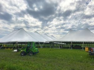 80' x 150' Twin Pole rope and pole on the far left with 10' x 10' frame tent in the middle with a 60' x 90' Twin Pole rope and pole tent on the right