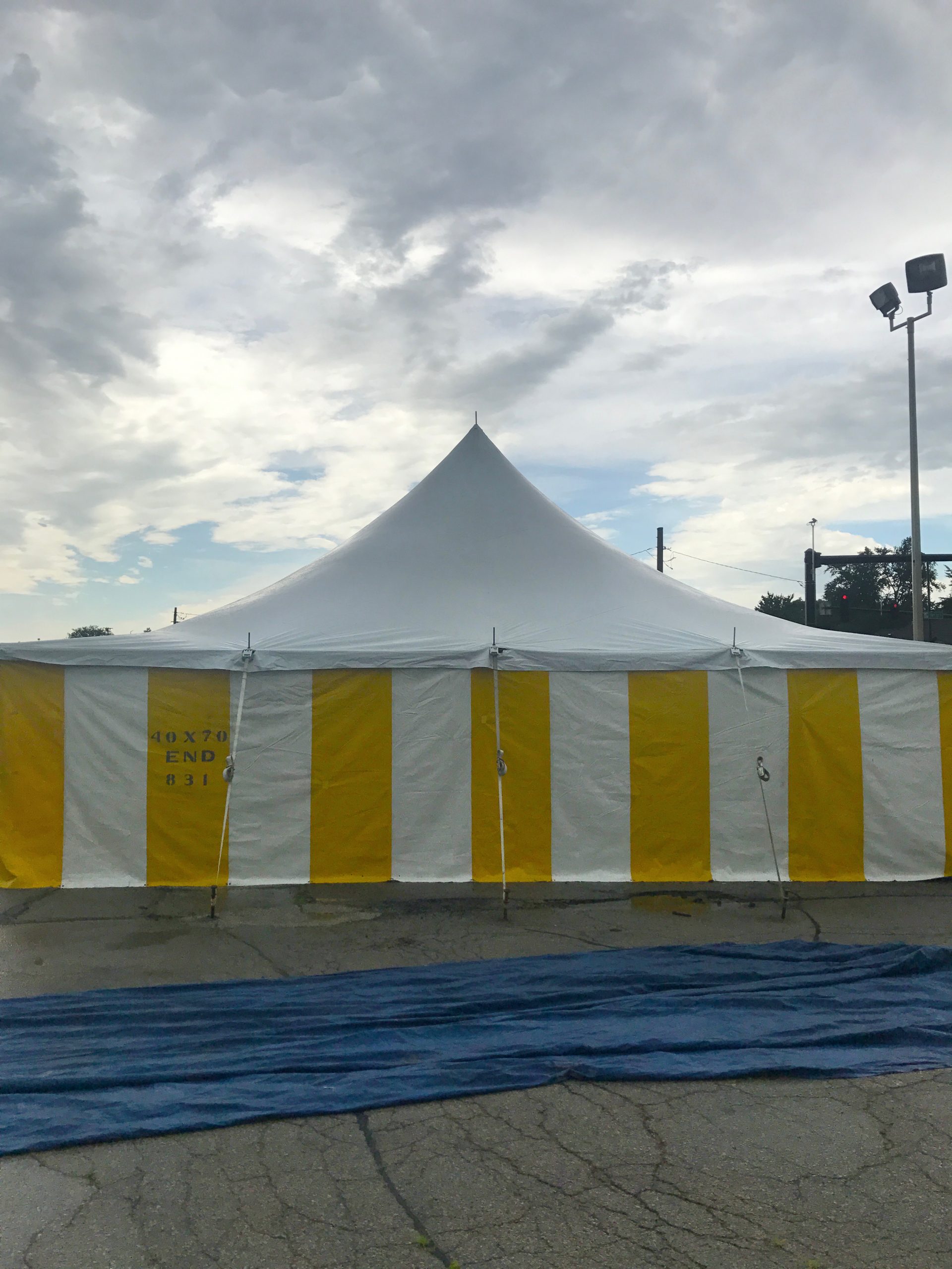 End of 30' x 60' rope and pole tent for Galaxy Fireworks 3801 1st Ave SE, Cedar Rapids, Iowa