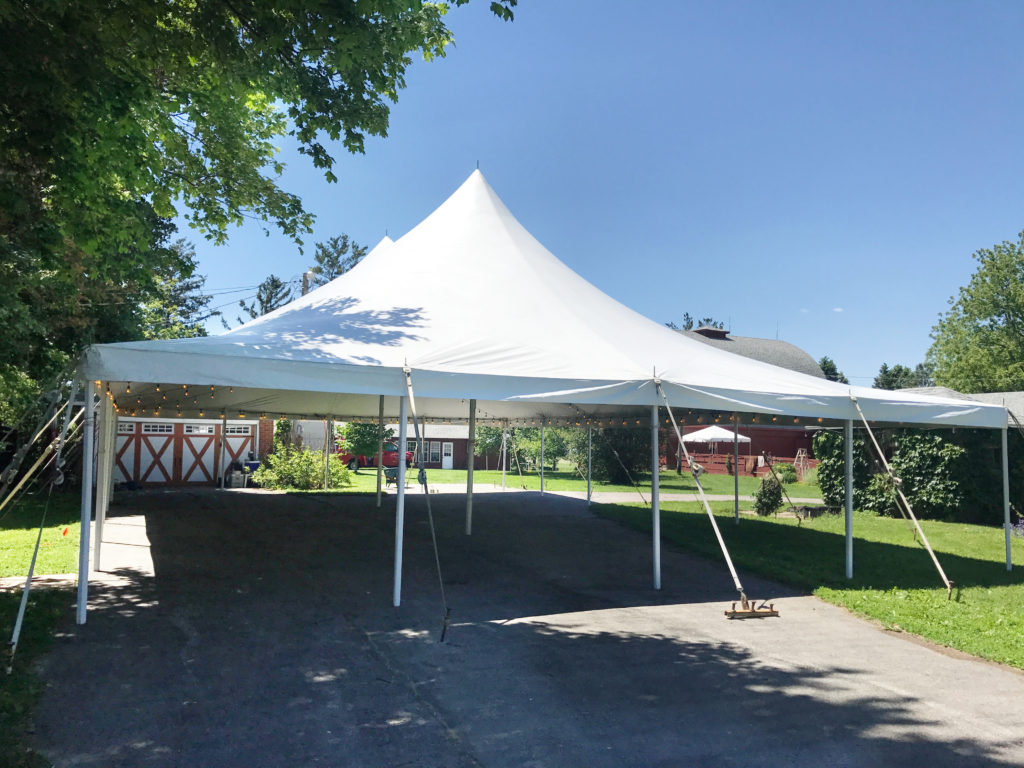 End of the 40' x 60' rope and pole wedding tent at New Liberty Road, Walcott, IA