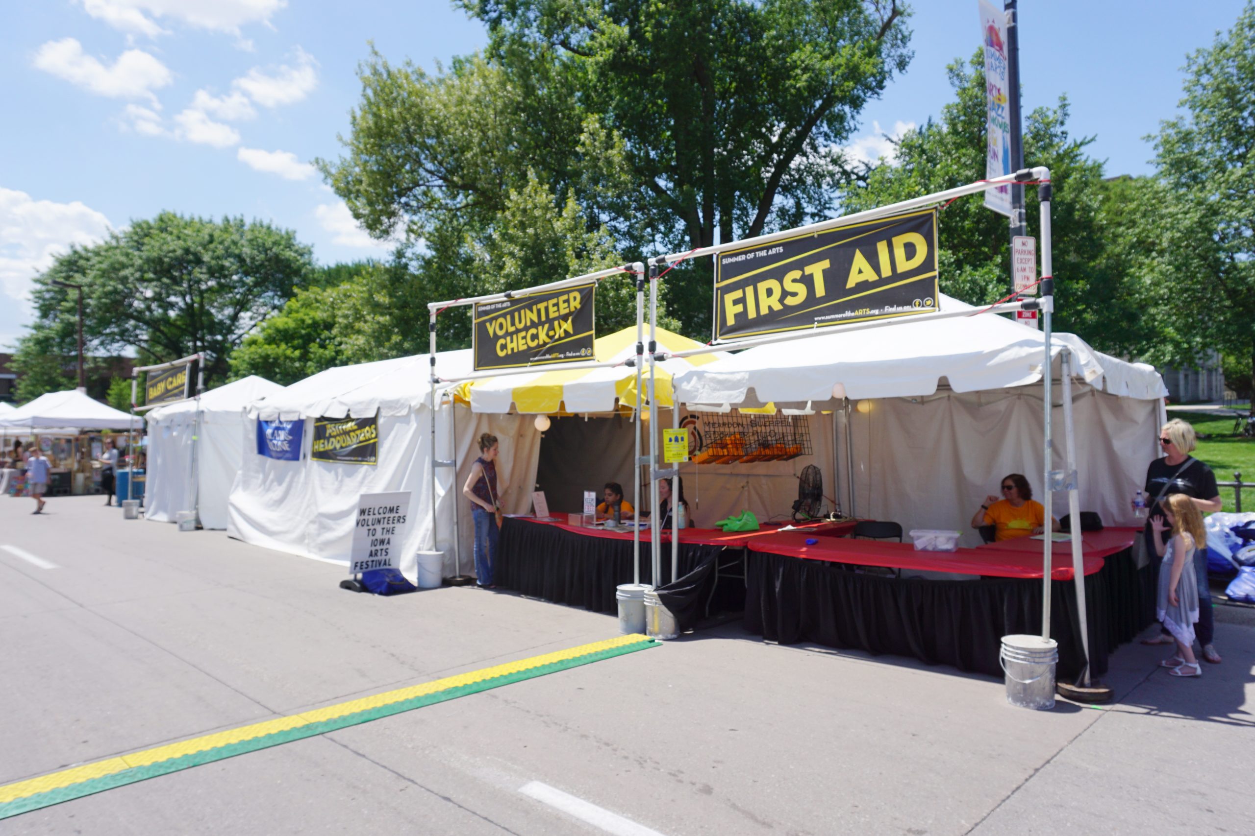 First Aid tent and Volunteer Check-in tent at Summer of the Arts