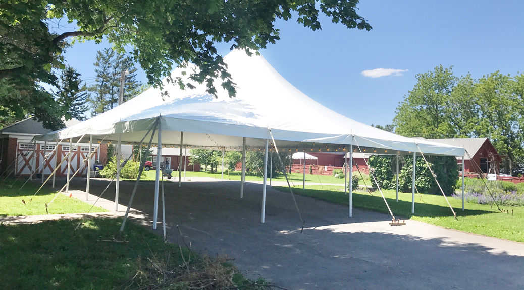 Outdoor wedding with tents in Walcott, Iowa