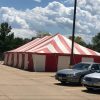 Red And White 30' x 60' Gala rope and pole tent at Fareway Grocery in Davenport, Iowa