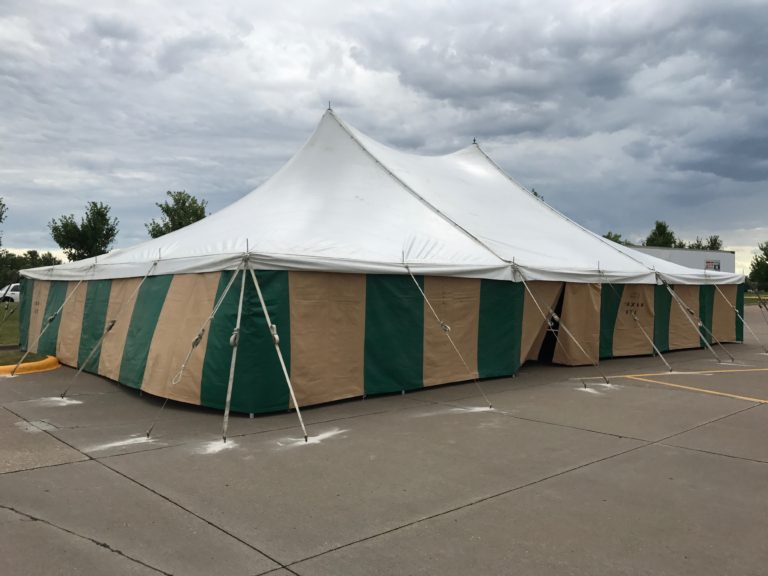 Side of 40' x 60' rope and pole tent for Fireworks at Fareway Grocery in Bettendorf, IA