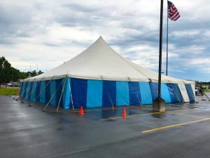 Under the 60' x 60' translucent rope and pole tent for fireworks in Davenport, Iowa