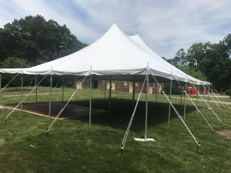 View of the 30' x 40' rope and pole tent for an outdoor Wedding in Iowa