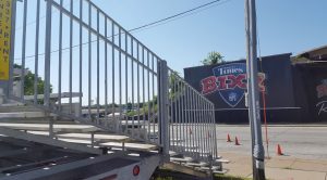 Bleachers set up for the 2017 Quad-City Times Bix 7 in Davenport, Iowa (header)