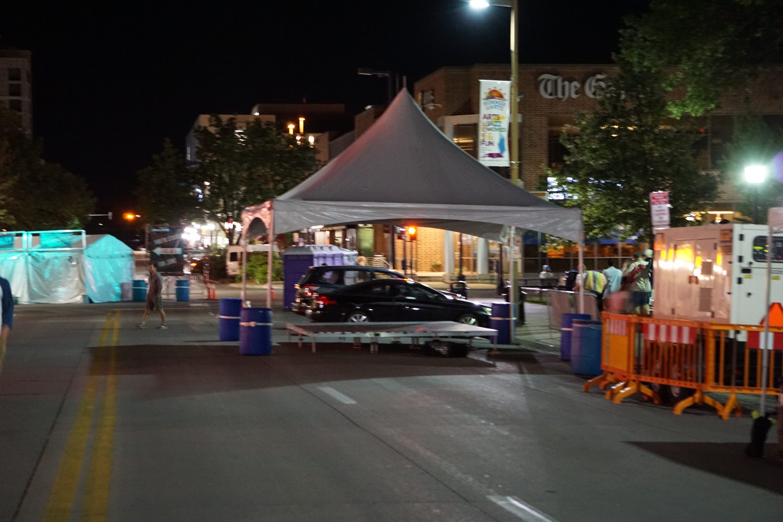 Small stage and tent at the 2017 Iowa City Jazz Festival