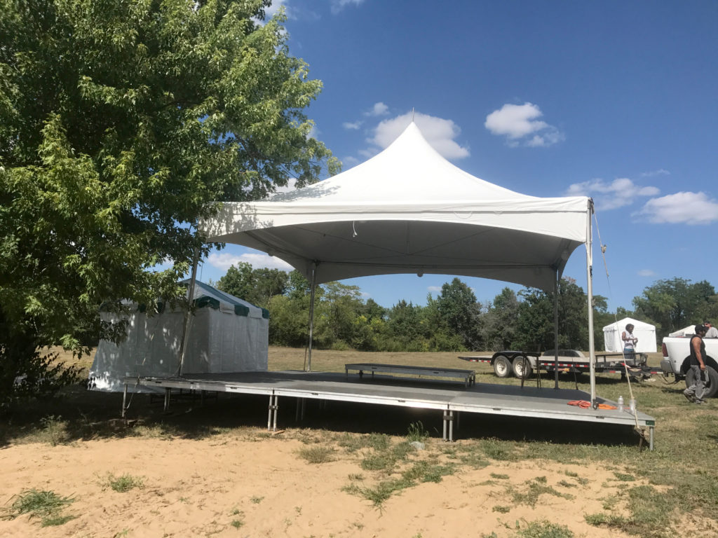 20' x 20' Tentnology frame tent for an Outdoor corporate event setup for West Liberty foods in Libertyville, Iowa